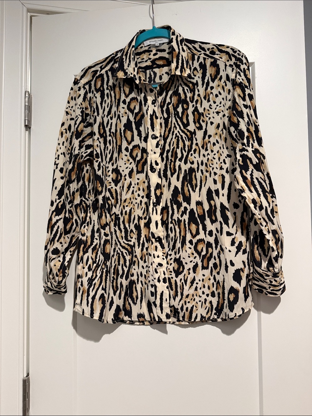Gerard Darel Animal Print Button-Front Blouse in Cream, Black, Brown